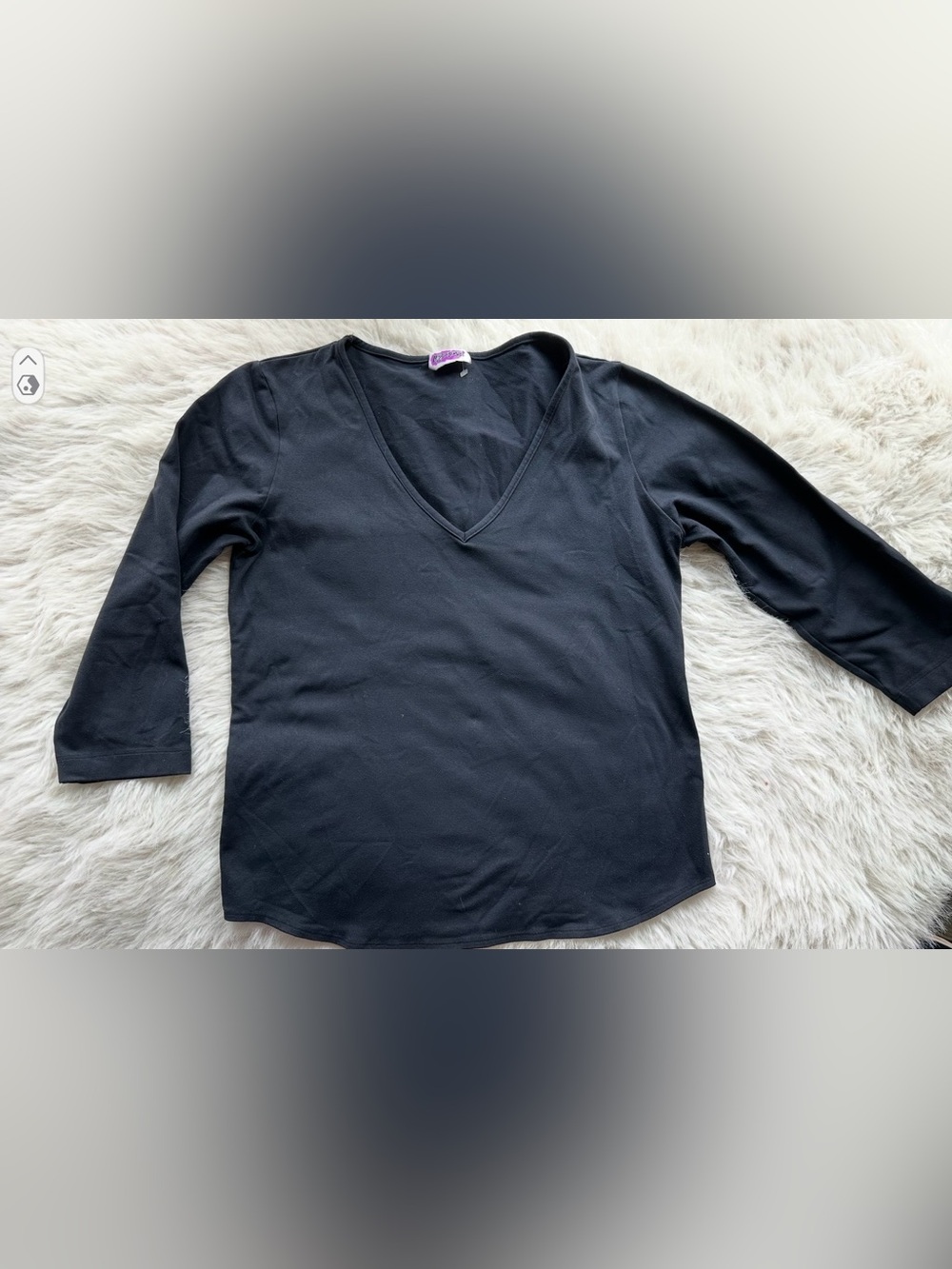 Leggiadro Black V-Neck Long 3/4 Sleeve Women's Top Small size 2